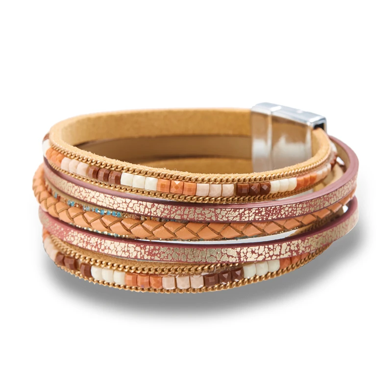 Böhmische Vintage mehr schicht ige Leder armbänder für Frauen hand gefertigte gewebte Leder breite Magnet verschluss Herren Armreif Modeschmuck – Detail 16