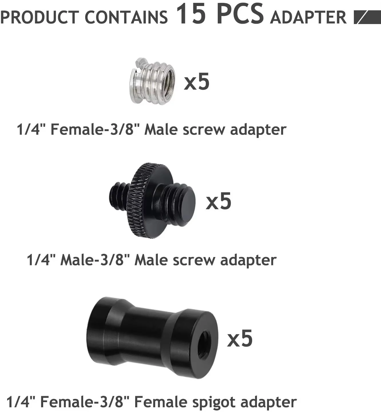 15 piezas 1/4 "3/8" adaptador de cámara, convertidor adaptador de tornillo de trípode para trípode de cámara DSLR, plataforma de hombro, soporte de luz de Flash, 1/4