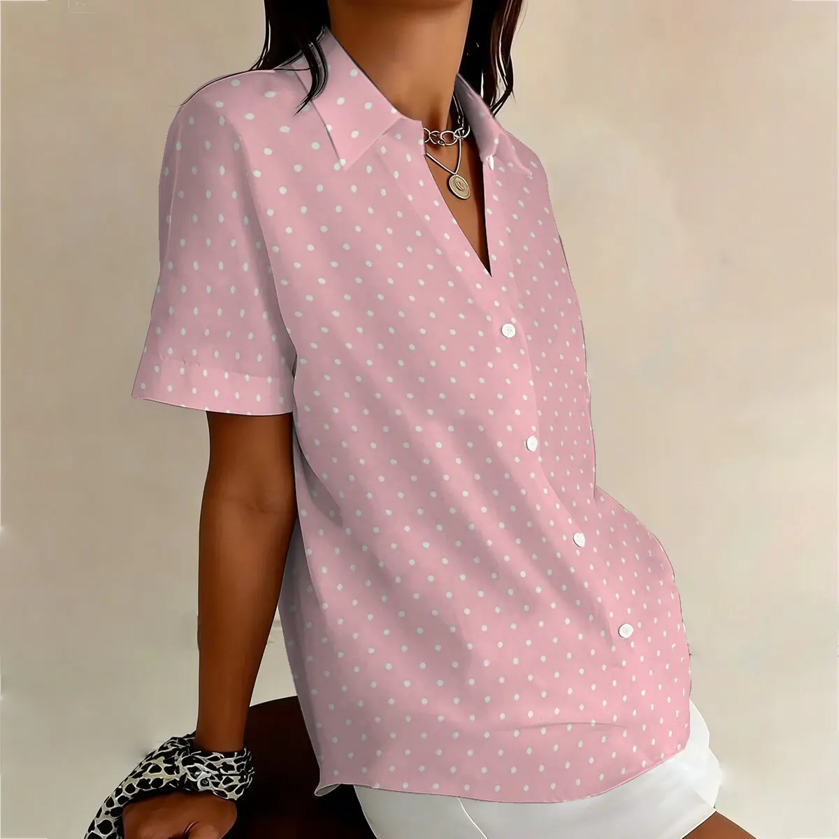 Camisa Lunares Talla Grande Mujer Estampada - close-up view