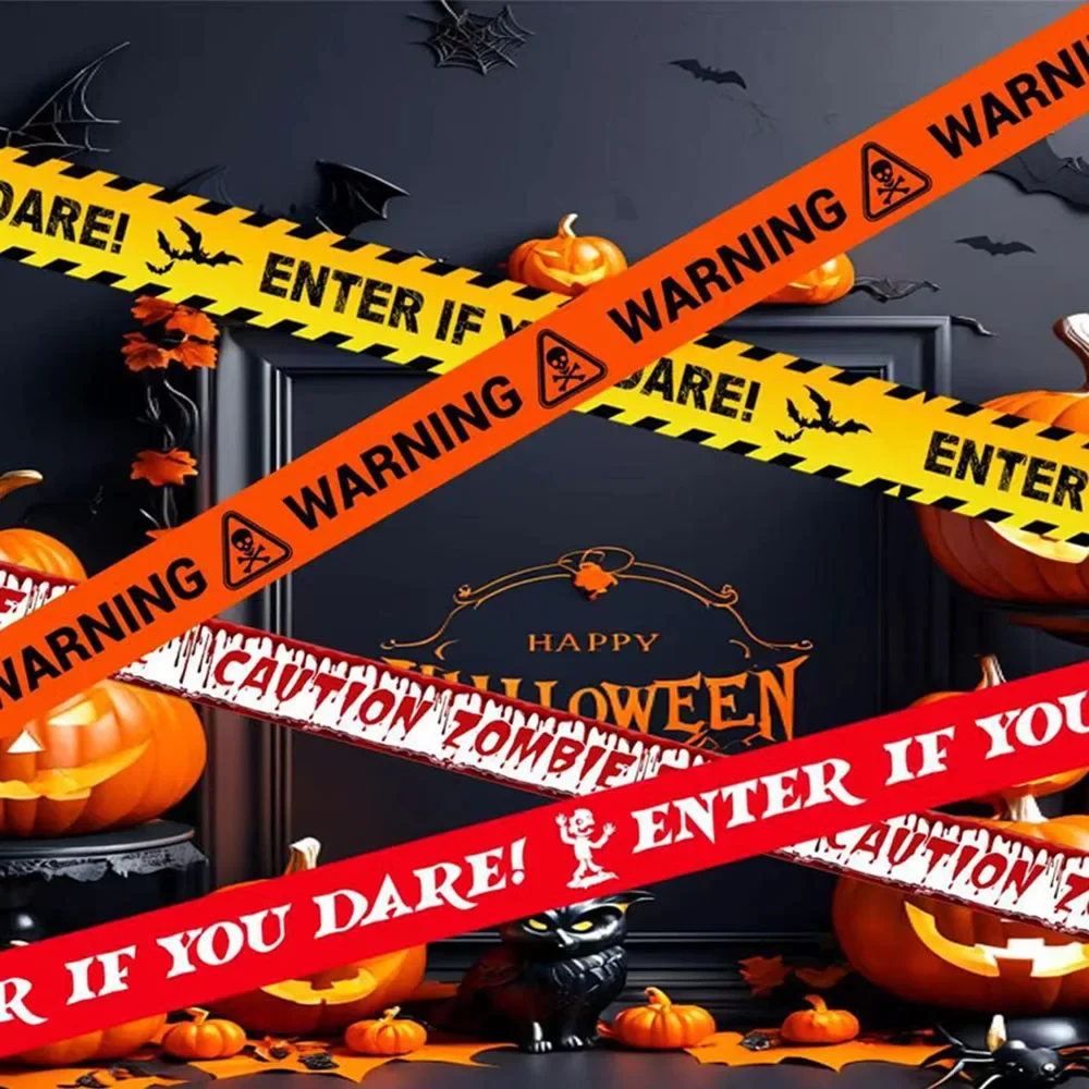 1pc Halloween Warning Strip Plastic Isolation Tape Party Haunted House Decoration Horror Atmosphere Danger Do Not Enter Warning