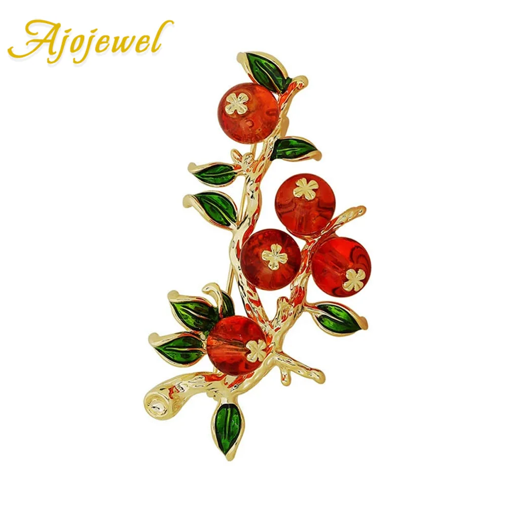 

Ajojewel Orange Crystal Persimmon Fruit Brooch Traditional Chinese Jewelry For Women 2025 Gift Items