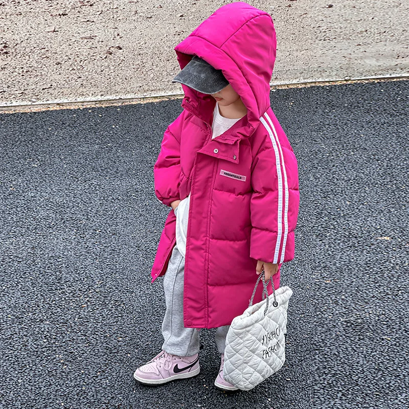 2-10 Years Winter Keep Warm Girls Jacket Fashion Stripe Hooded Heavy Coat For Kids Children Birthday Present Cold Outwear