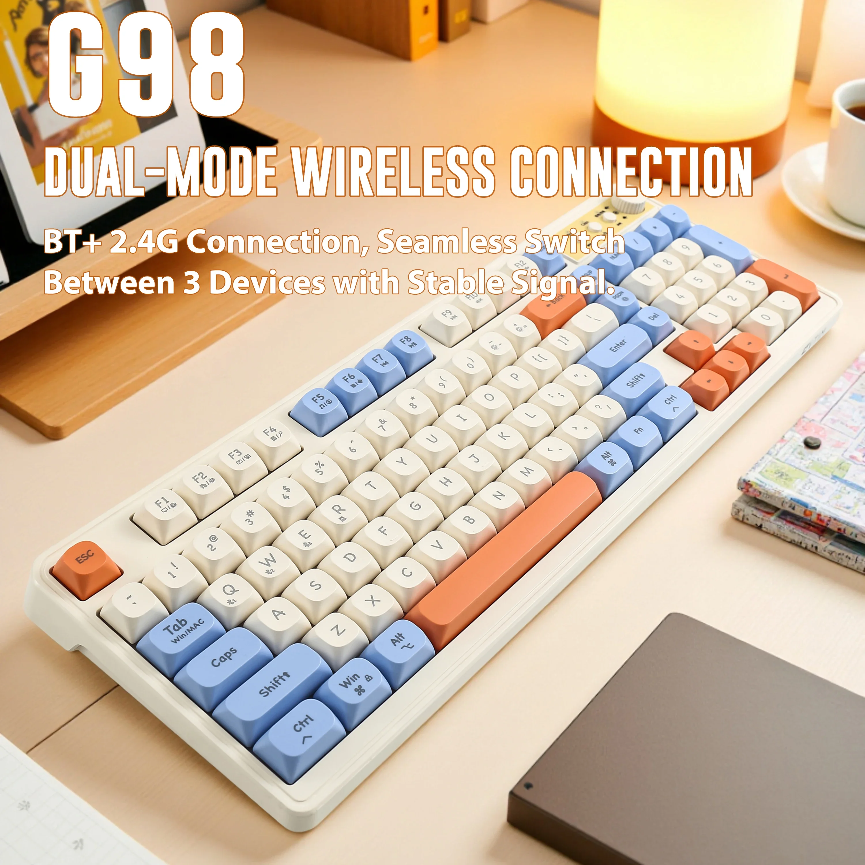 Retro Macaron Dual-Mode Keyboard,BT & 2.4G Wireless,Silent Design,creamy,Ideal for Professionals / Students / Desk Aesthetic