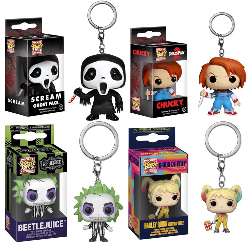 Nuevo Llavero de Figura de Acción de Harley Quinn de Suicide Squad, Beetlejuice, Scream, y Figura de Vinilo de la Novia de Chucky con Cinturón