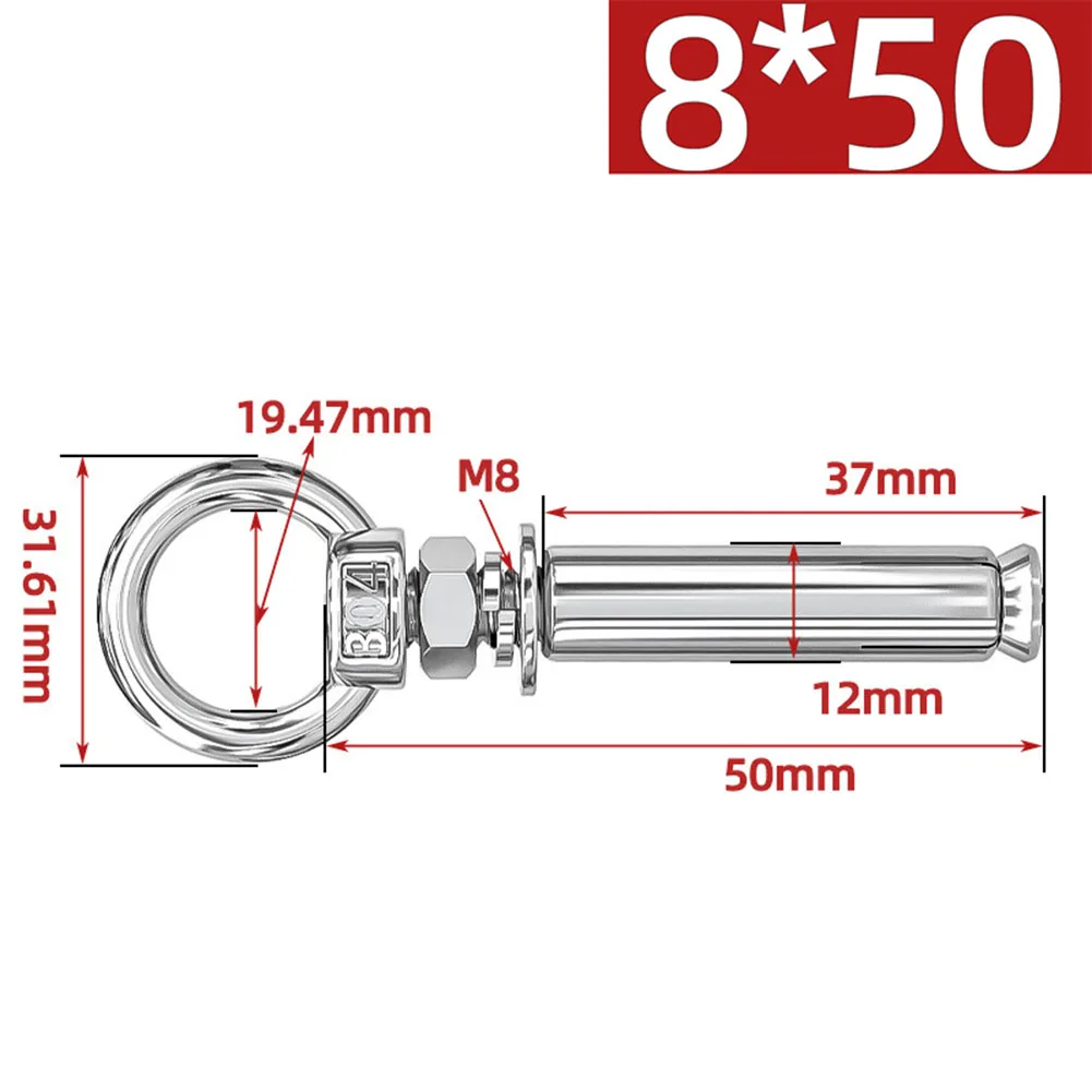 1개 304 스테인리스 스틸 확장 볼트 리프팅 아이 볼트 (너트 링 루프 홀 6/8/10mm 링 포함) 벽 앵커 아이 스크류 하드웨어