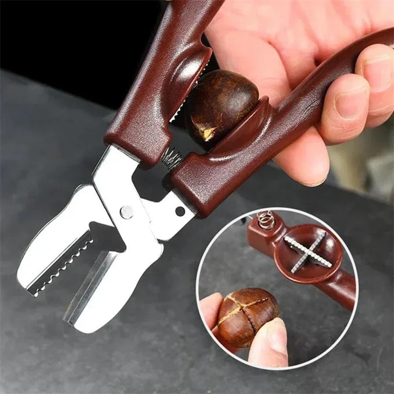 2 قطعة أداة قطع الكستناء متعددة الأغراض الجوز البقان الجوز المفرقع الكستناء قذيفة تقشير كليب البلاستيك الكستناء فتاحة و القاطع