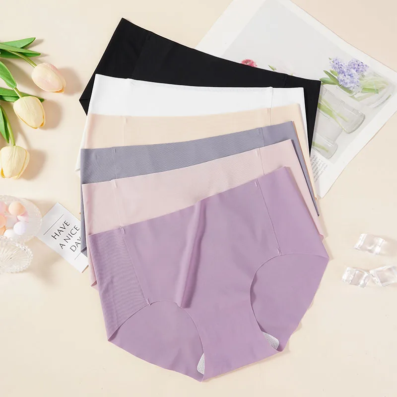 Light Colored Japanese Women's Seamless Briefs Underwear Female High Waist Ice Silk Panties One-piece Intimate Lingerie