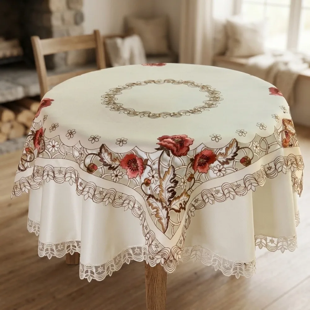 Convenient for durable Useful Tablecloth Decoration Floral Home Vintage Washable Dining Embroidered Satin Wedding Lace