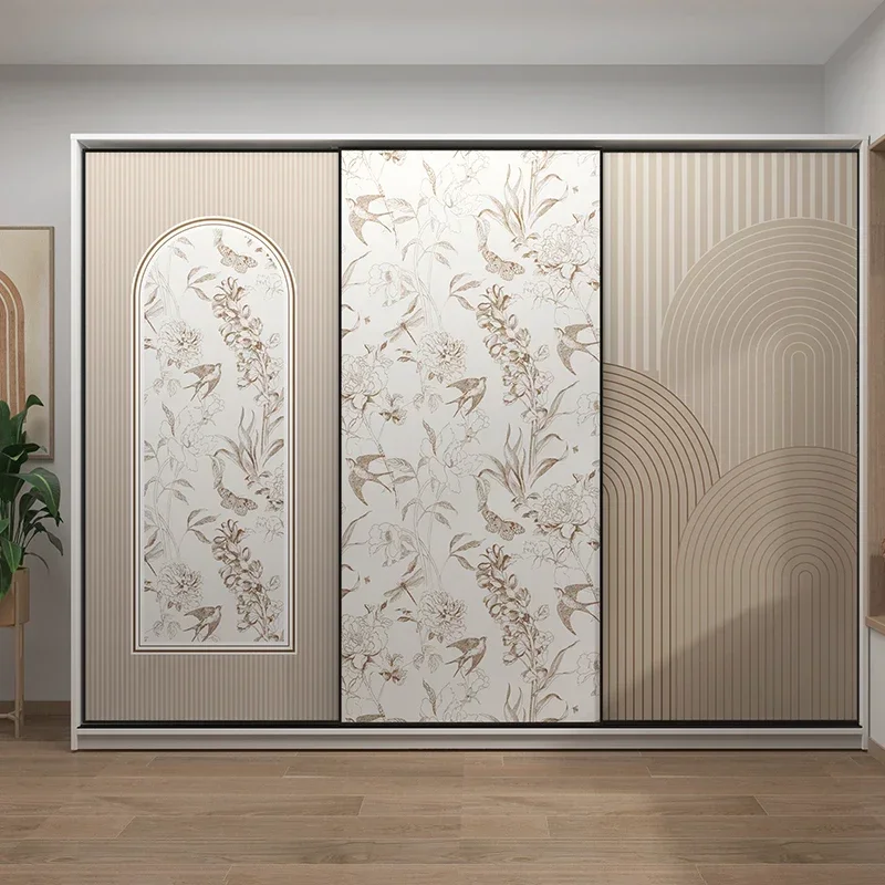 Wallpaper PVC Custom American Bedroom Wardrobe Stickers Sliding Door Renovation Sliding Door Retro Self-Adhesive Stickers 1Pc