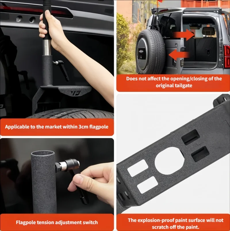Car Rear Spare Tire Multi Functional Flagpole Bracket Fit for BYD Leopard 5 2023-2026 Modified Car Tailgate Flagpole Bracket