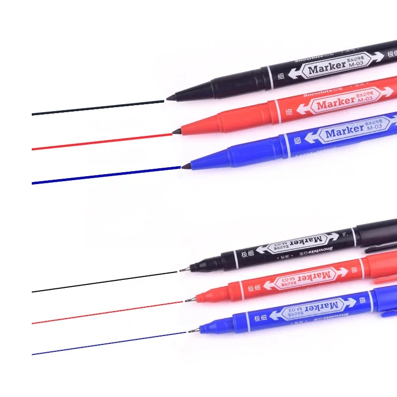 Waterproof Black Blue Red Oily Tattoo Art Marker Pens Student School Office Stationery Dual Tip 0.5/1.0mm Marker Pen 3pcs