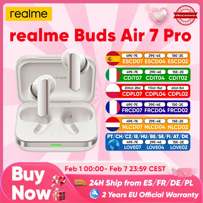 realme Buds Air 7 Pro Ai Bluetooth écouteur 53Db 5000Hz suppression du bruit Bt 5.4 48 heures d'autonomie haute résolution Lhdc 5.0 Ip55 nouveau