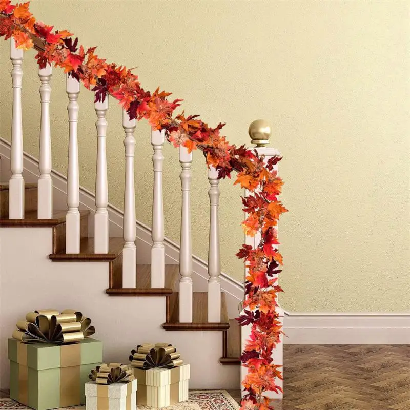 Artificial Maple Leaf Garland Vine Fall Leave Autumn Hanging Vine Plants for Wedding Thanksgiving Halloween Garden Decor