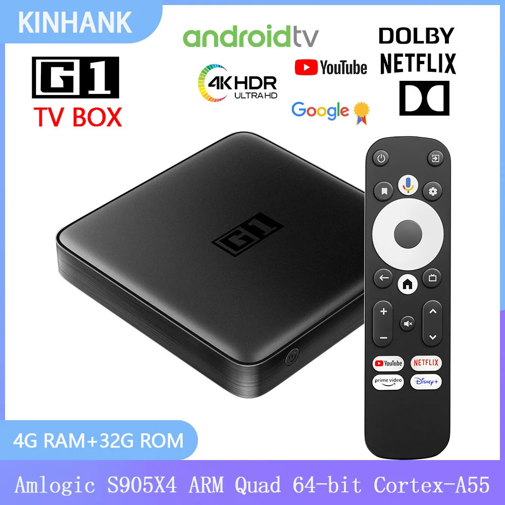 

ТВ-приставка KINHANK G1, Android, Amlogic S905X4, Netflix, 4K, Ultra HD, сертификация Google, Dolby Vision +, устройство потокового мультимедиа WiFi6