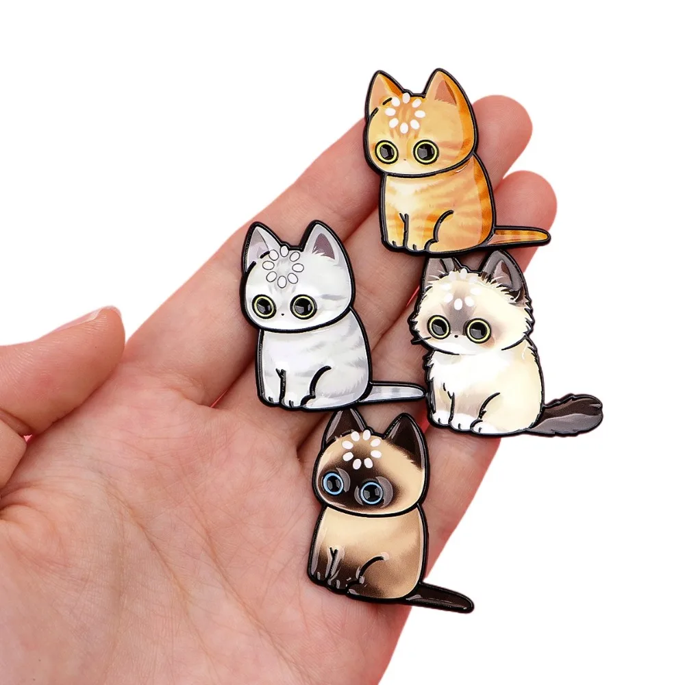 Cute Chibi Cat Enamel Pin Cartoon Kitten Brooch Lapel Pins Backpack Badge DIY Clothing Decor Metal Accessory Gift for Cat Lovers