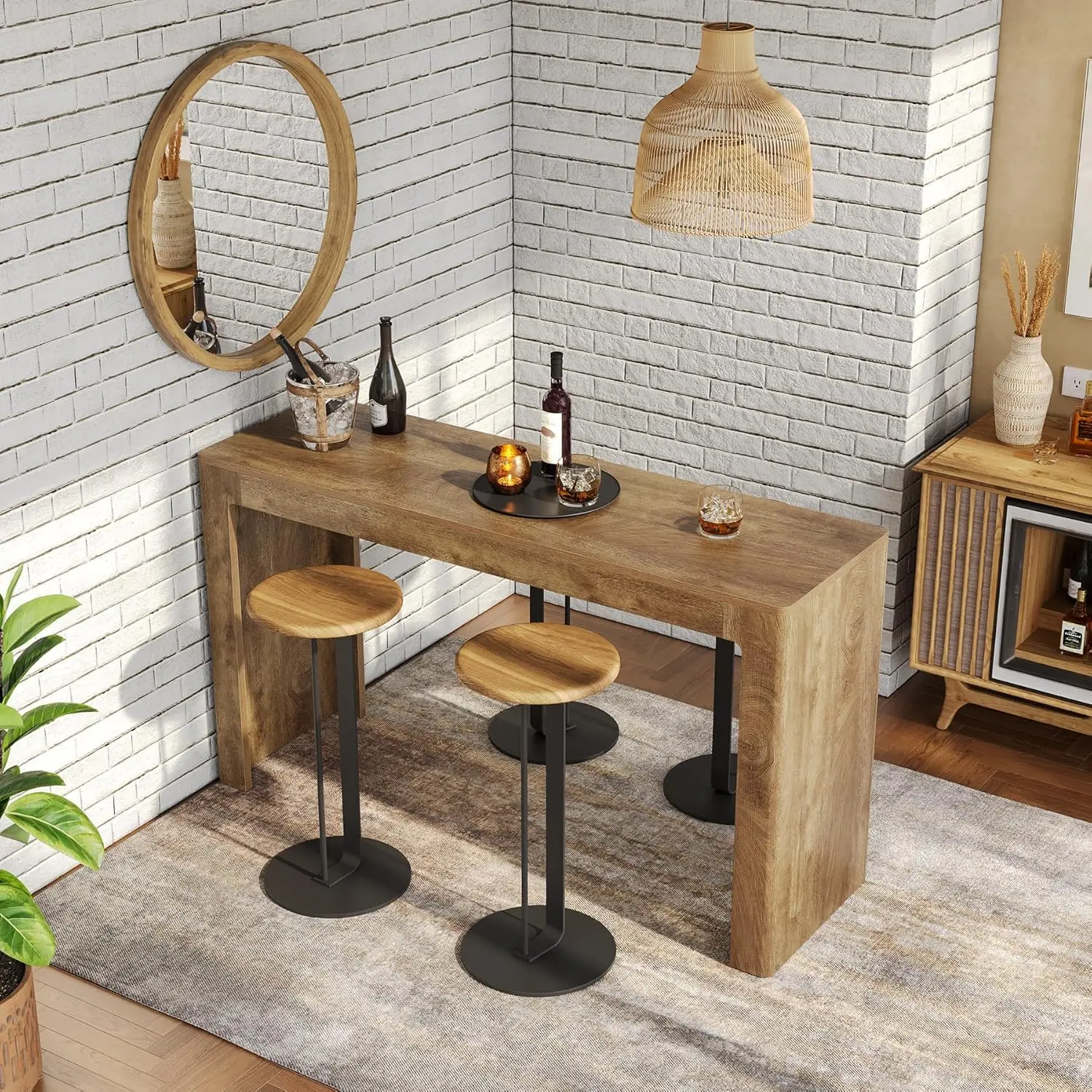 63-Inch Long Bar Table, Counter-Height Pub Dining Table Suitable for 4 to 6 People, Modern Home Bar Unit, Rectangular High-Top