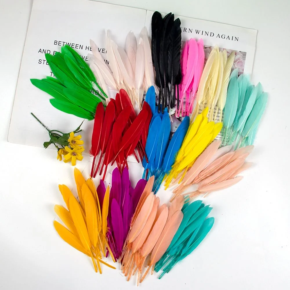 50PCS/Lot Natural Goose feather for Craft 10-15CM Dyed Colorful Goose Feathers Decoration Party Headdress Girls Gifts Box Diy