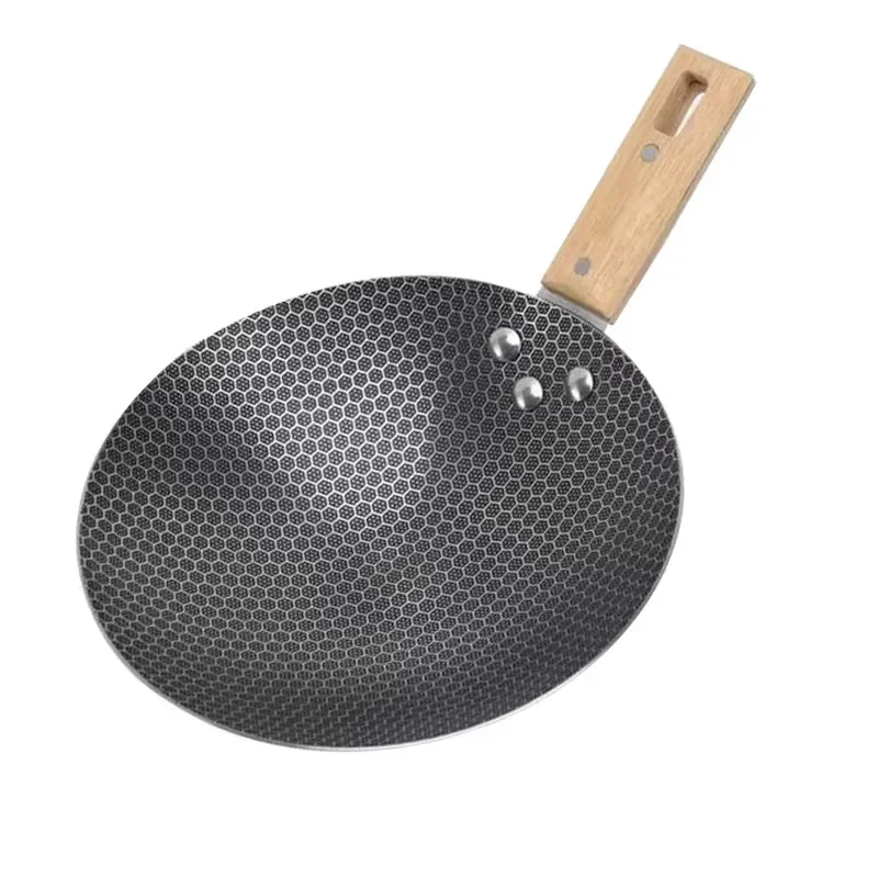 Hot Selling Honeycomb Non Stick Cast Iron Frying Pan Pancake Skillet with Wooden Handle for Induction Cooker Household