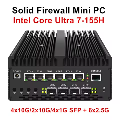 Topton Solid Firewall Mini PC 14th Gen Ultra 7 155H 4x/2x 10G SFP 6*2.5G LAN Intel vPro Thunderbolt 4 2xNVMe Proxmox Home Server