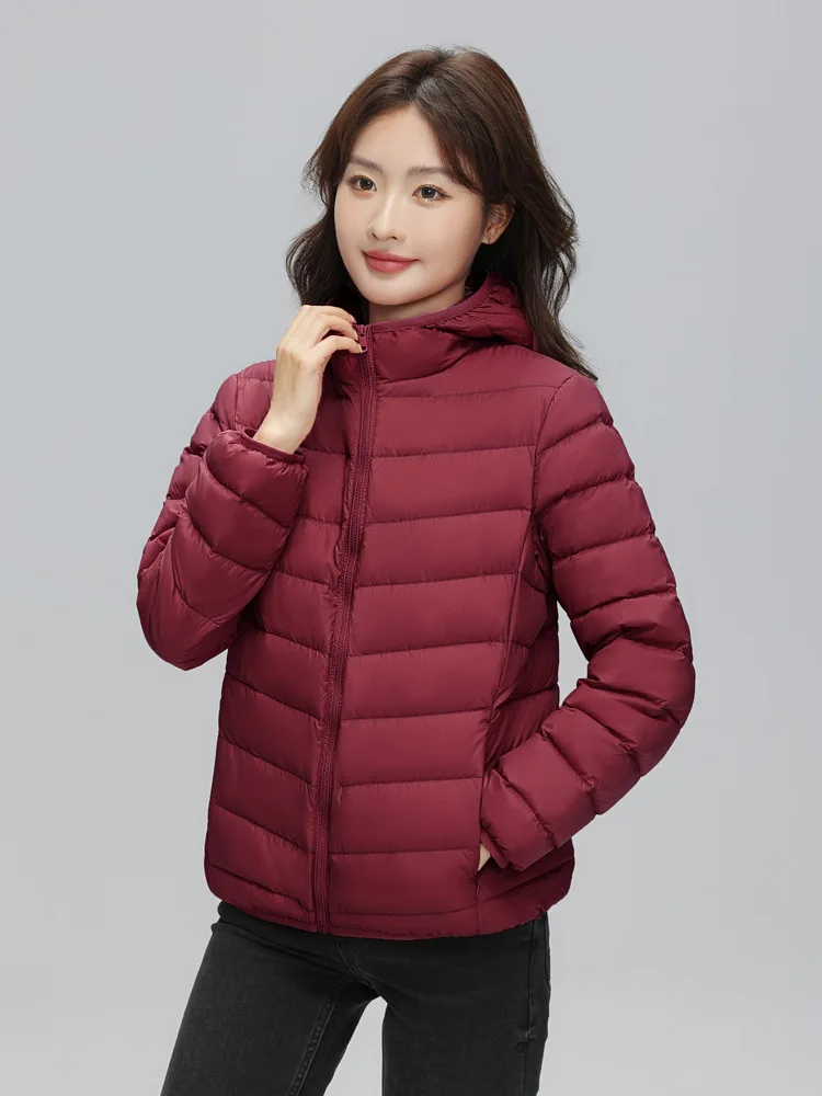 Lightweight Packable Hooded Down Jacket Women Autumn Winter 90% Down Fill Base Layer Jacket Female Solid Color Casual Down Coats