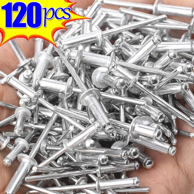 120PCS Aluminum Alloy Blind Rivets Fasteners Dome Head Blind Pop Rivets Assorted Set Nail Pull Furniture Assortment Kits M3.2 M4