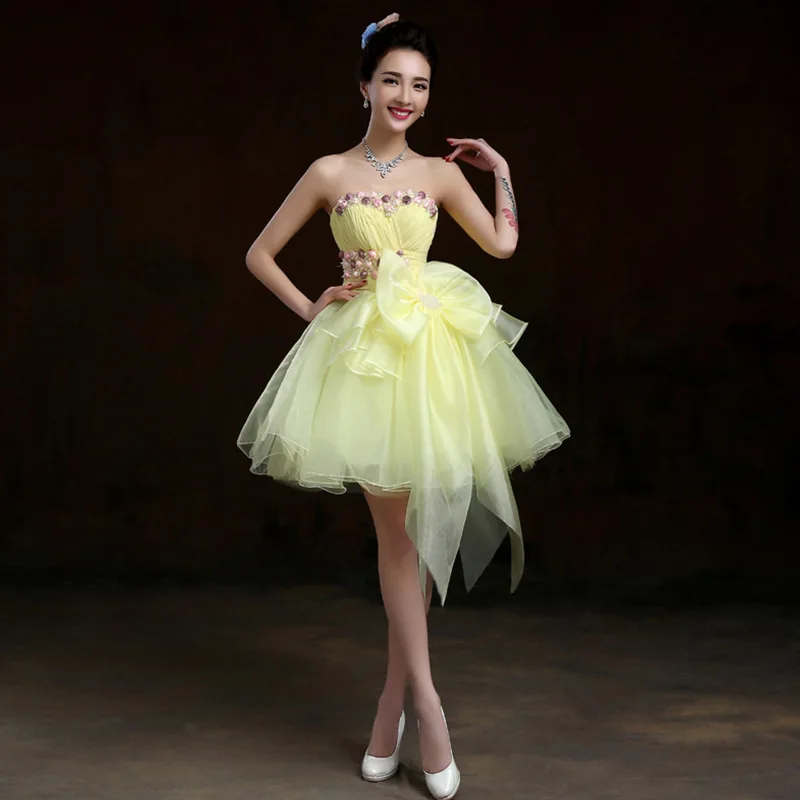 Abiti da Quinceanera senza spalline moderni nuovo Design floreale in pizzo festa formale Prom Vestido De 15 quinceaeceras abito da ballo giallo carino