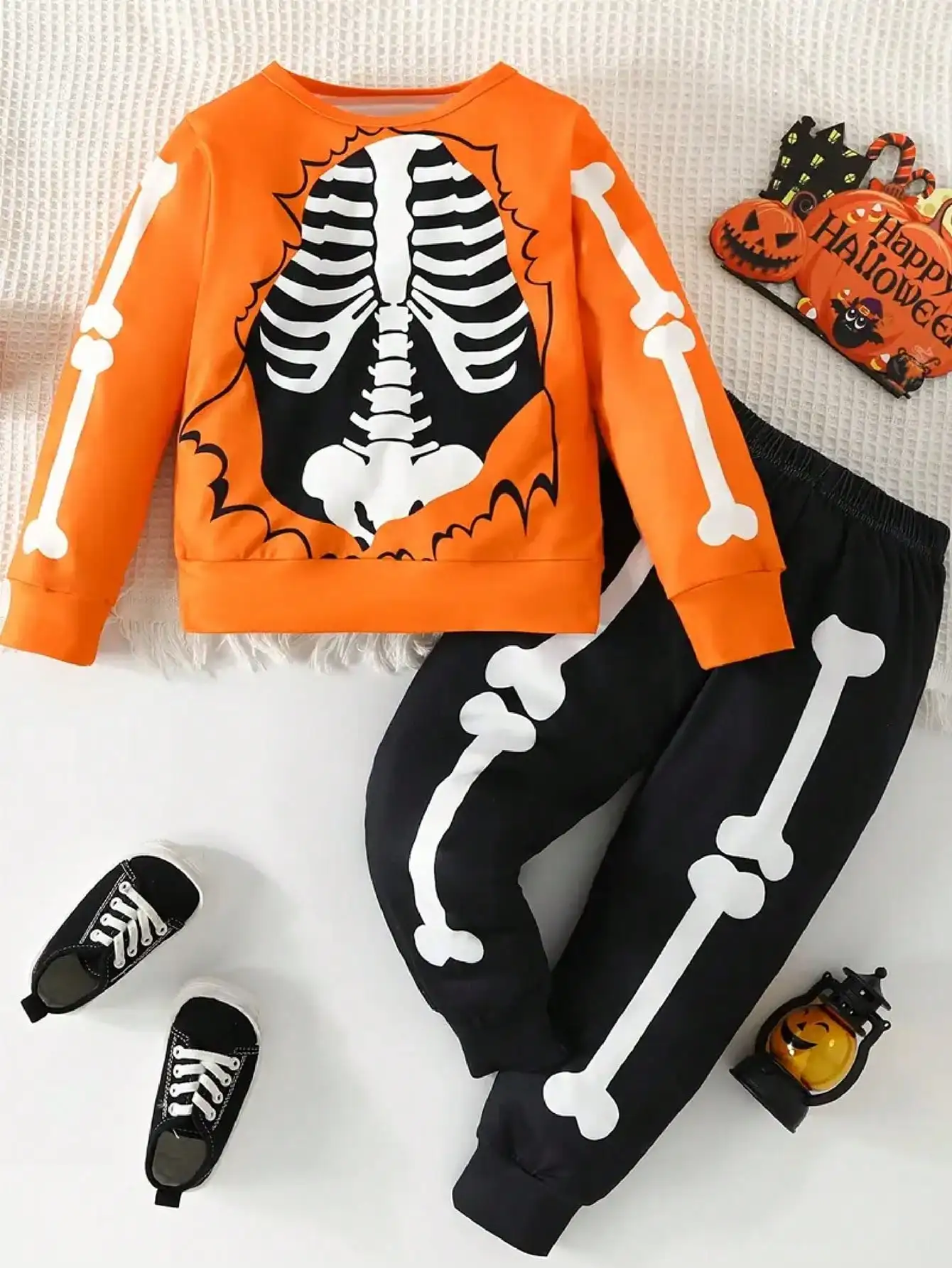 Two piece skeleton set for little boys, Halloween casual outfit, popular style, suitable for daily travel
