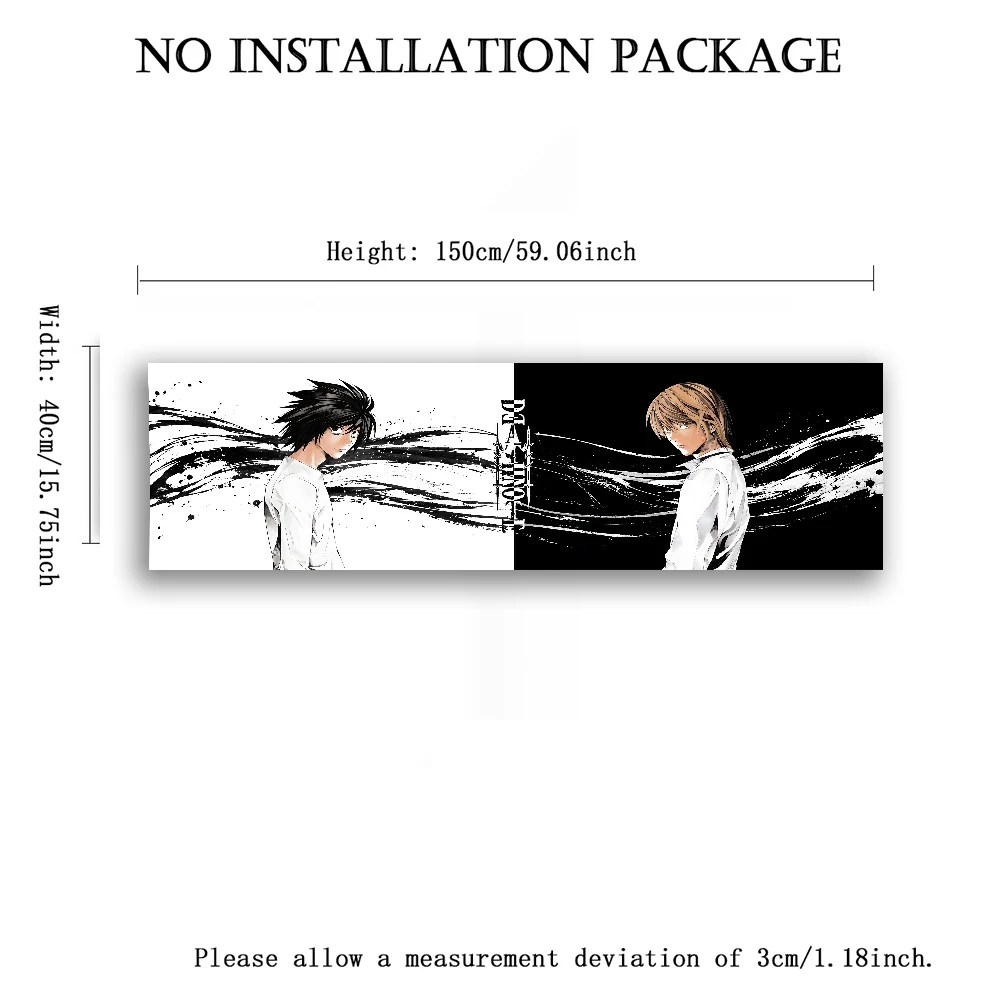 Death Note L and Light Horizontal Long Tapestry, Black White Contrast Anime Wall Hanging, Ink Brush Narrow Wall Art for Bedroom