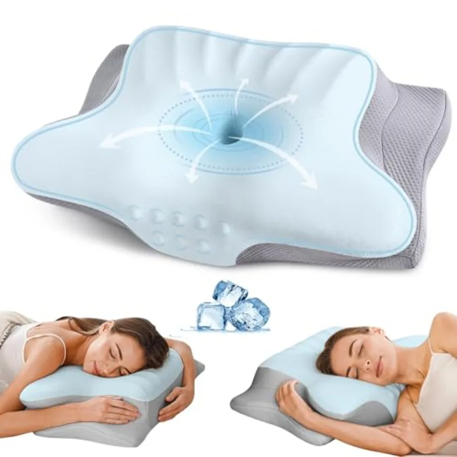 

Cervical Neck Pillow for Pain Relief - Ergonomic Memory Foam Pillows for Sleeping Cooling Side Sleeper Pillow for Neck Support