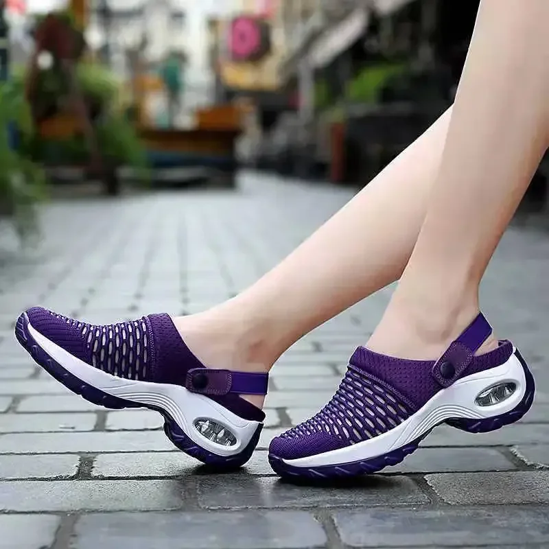 2024 Hot Sale Shoes Female Women's Vulcanize Shoes Spring Round Toe Solid Net Cloth Breathable Middle Heel Sport Shoes Ladies