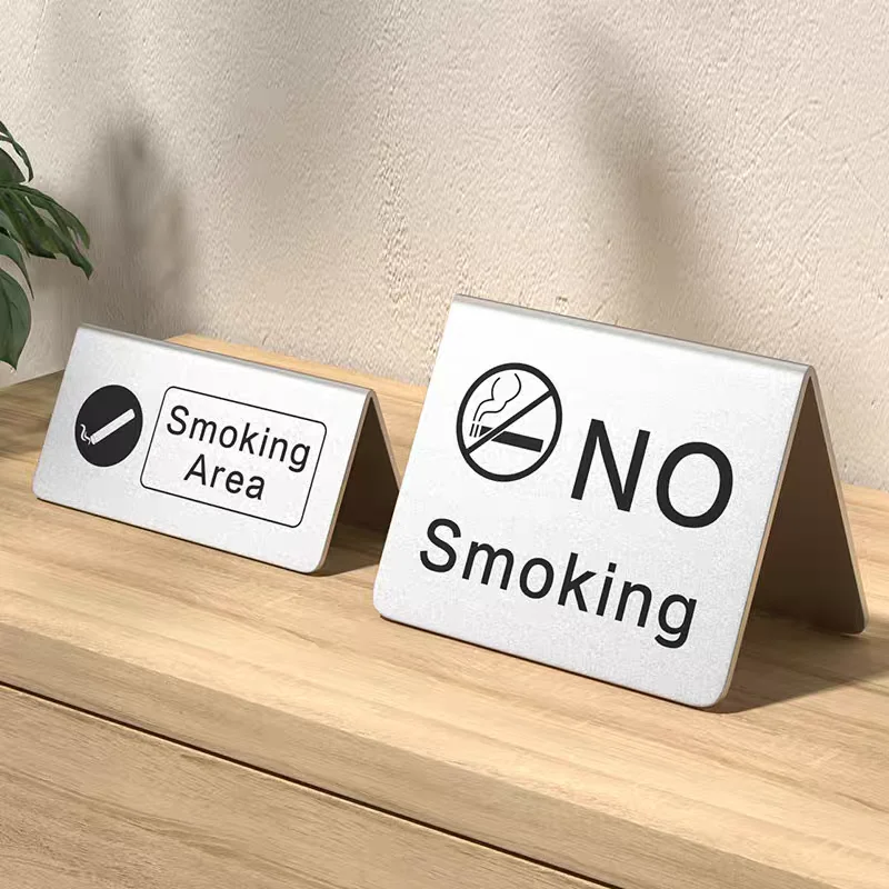 Stainless Steel No Smoking Sign Stand Board Hotel Restaurant Office Table Number Place Card Reserved Notice Indicator Stand