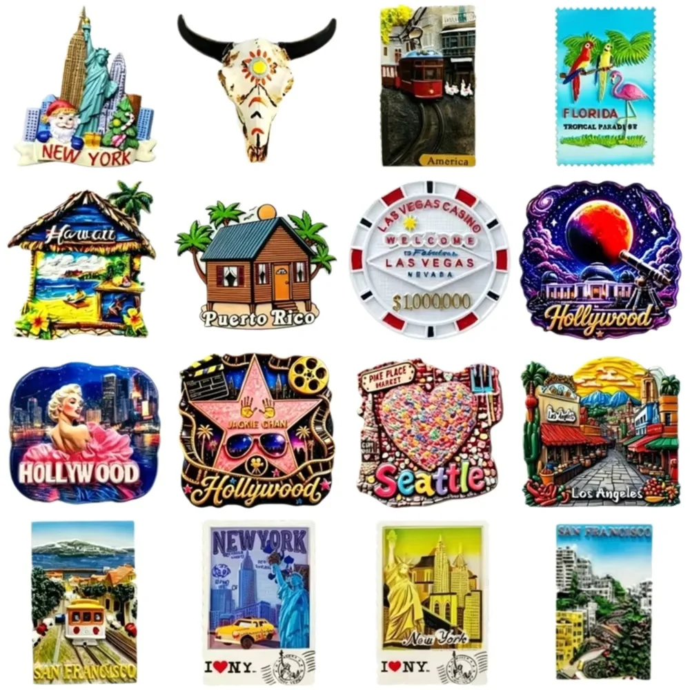 3D Resin US City Fridge Magnet Travel Souvenir New York Hollywood Las Vegas Hawaii Seattle Refrigerator Home Decor Gift