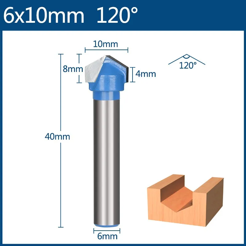 6 mm V-förmiger CNC-Holzfräser 60 90 120 150 Grad 3D-Hartmetall-Gravierfräser für Holzbearbeitung, Schlitzfräser