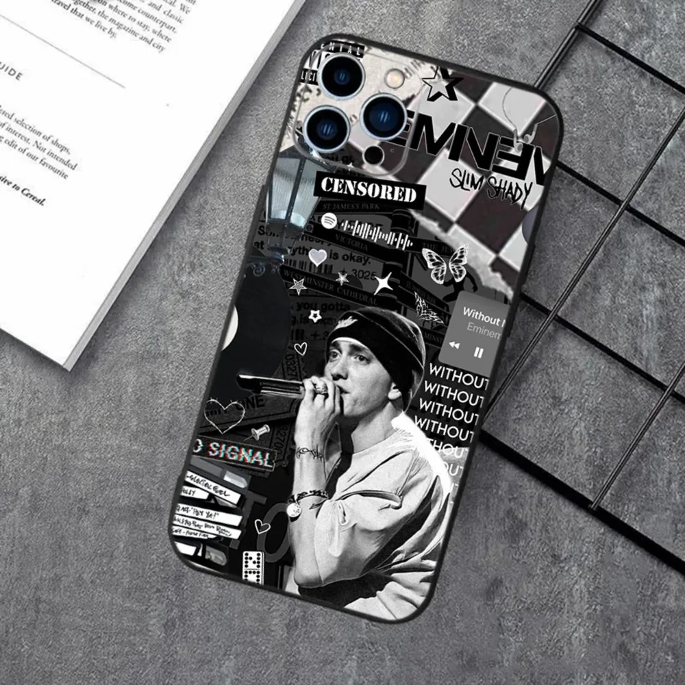 E-Eminem Rapper Rap God Phone Case For Apple iPhone 15,14,13,12,11,XS,XR,X,8,7,Pro,Max,Plus,mini Silicone Black Cover