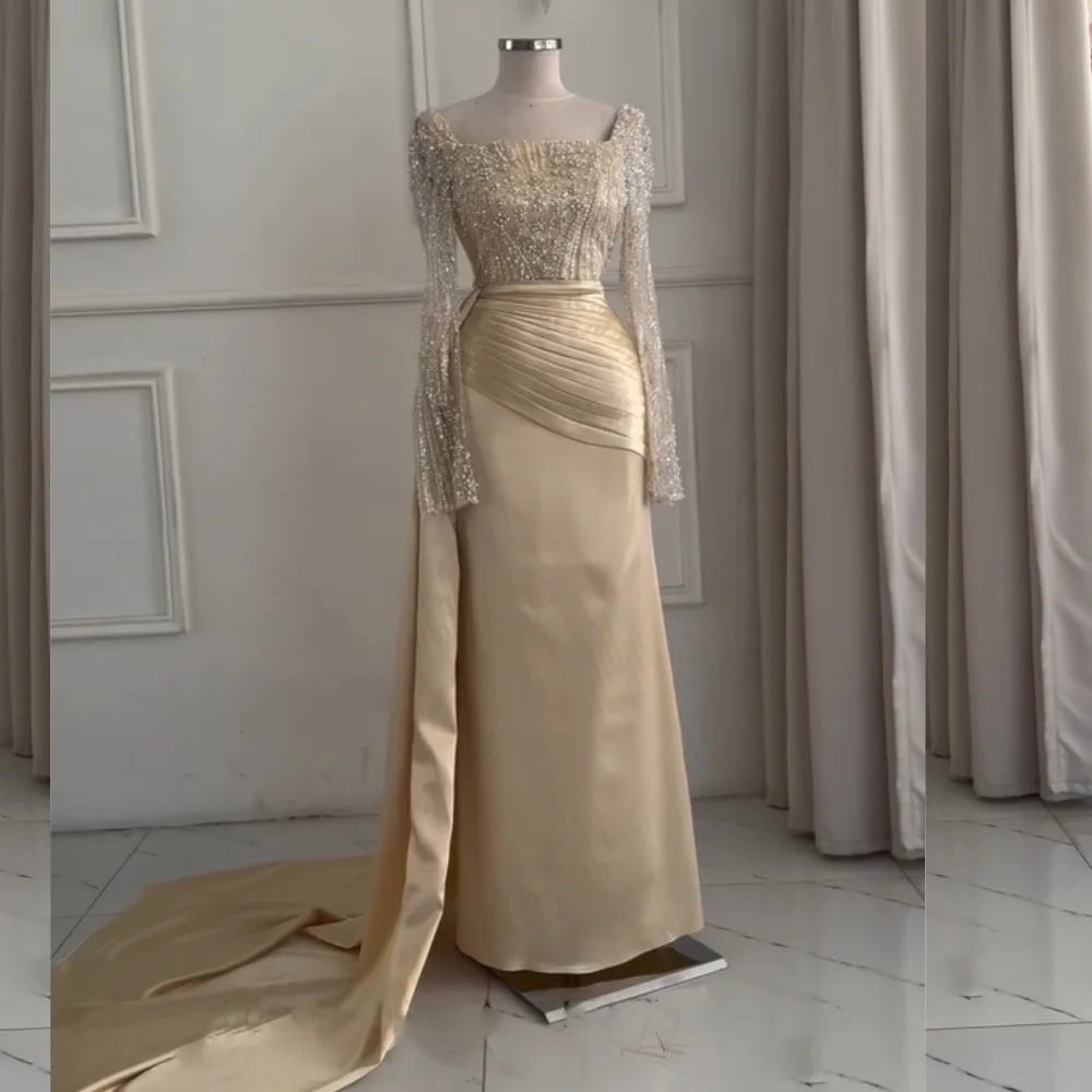 

Customized High Quality Sequined Beading A-line Square Neck Long Dresses Bespoke Occasion Evening Sparkle