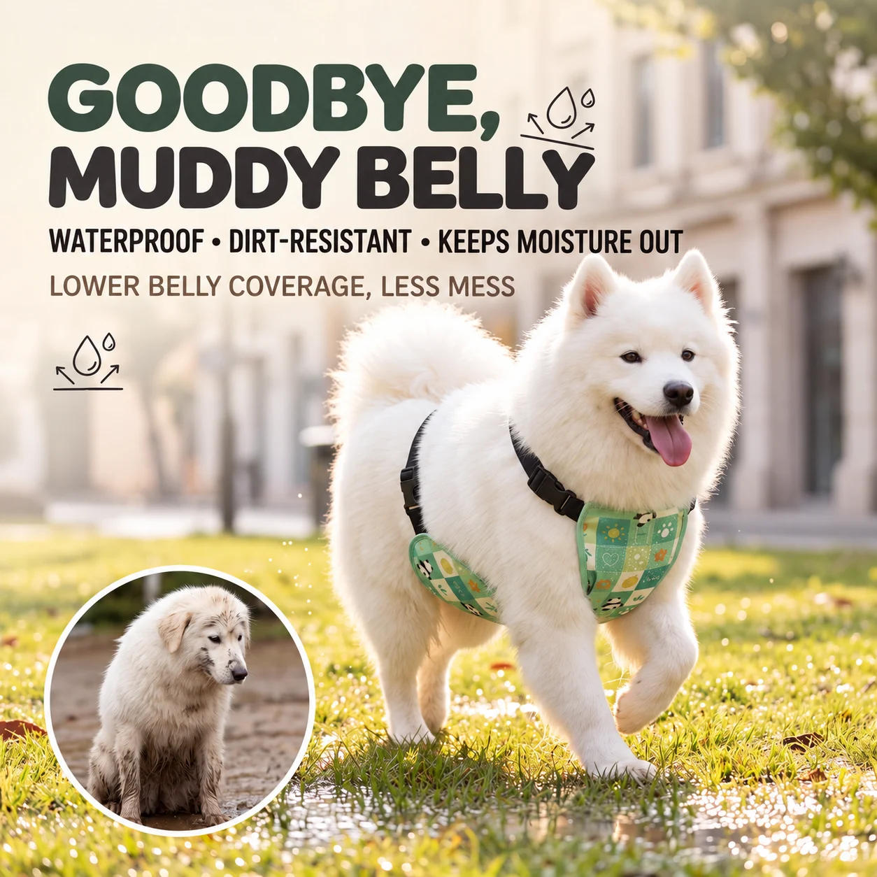 Pet Dog Belly Cover Bib Panda Print Waterproof Belly Protector For Corgi Samoyed Small Medium Dogs Male Female Dog Belly Guard F