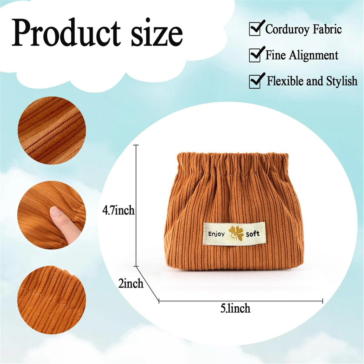 AAA87 Corduroy Storage Bag Lipstick Bag Women'S Cosmetic Bag Snap Storage Bag Automatic Closure Travel Mini Coin Purse