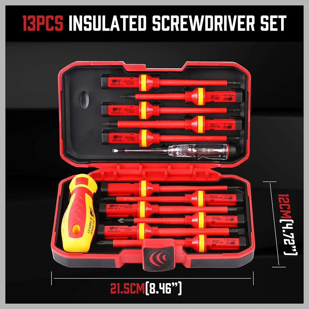 

Electrician Repair Tools Kit 13PCS 1000V Changeable Insulated Screwdrivers Set COMPLETE TOOL with Slotted/Phillips/Slotted Bits