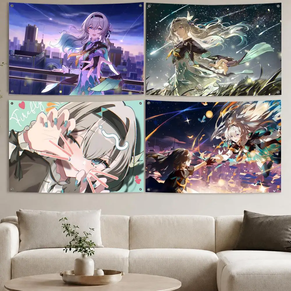 Honkai Star Rail Firefly Flags Aesthetic Wall Tapestry Printed Wall Hanging Living Room Party Outdoor Decor