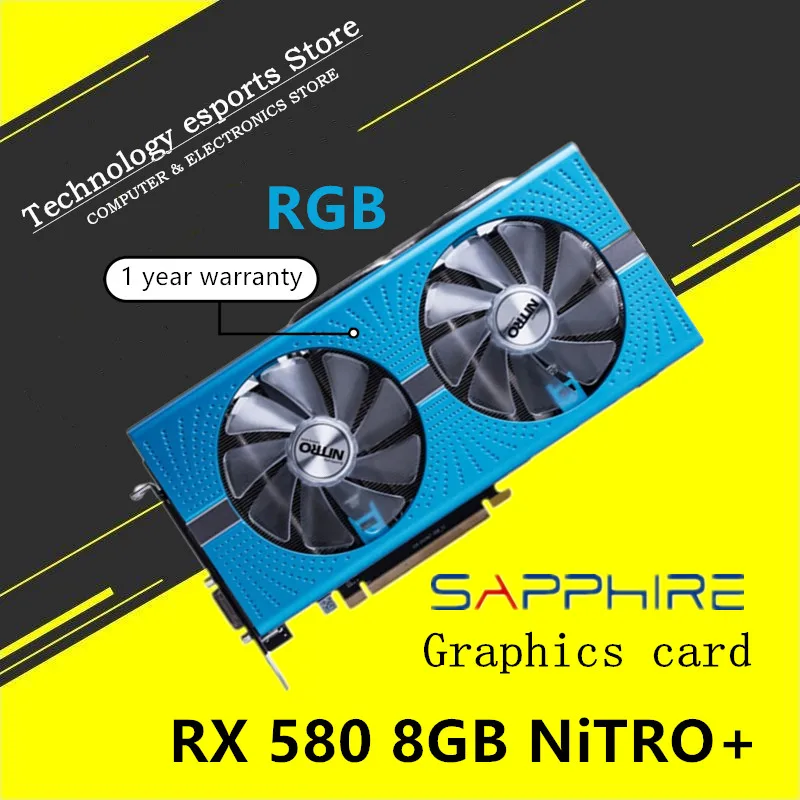 SAPPHIRE-tarjeta gráfica RX 580, 8G, NiTRO +, para videojuegos, Radeon RX 580, 8G, RGB