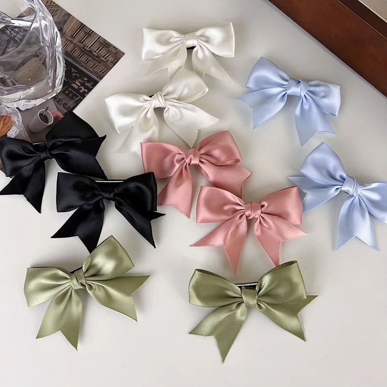 Satin Bow Hair Clip Cream Tone Minimalist Delicate Side Bangs Barrettes for Women Spring Summer Daily Commute Lightweight