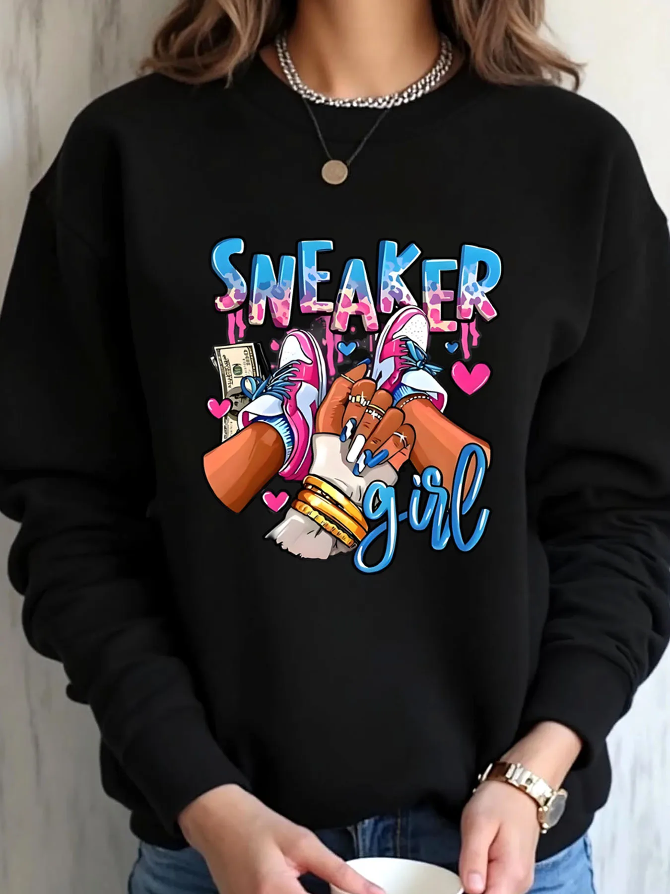 

Женская толстовка большого размера, кроссовки на день Святого Валентина, уличная одежда с принтом для девочек