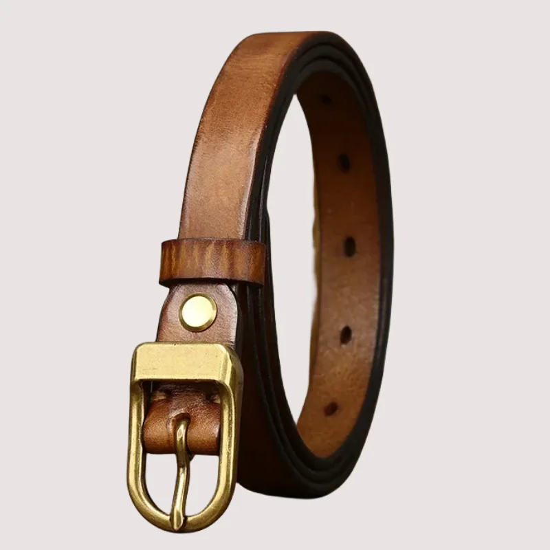 

1.8CM Thin Genuine Leather Belts for Women Luxury Copper Buckle Cowskin Female Belt