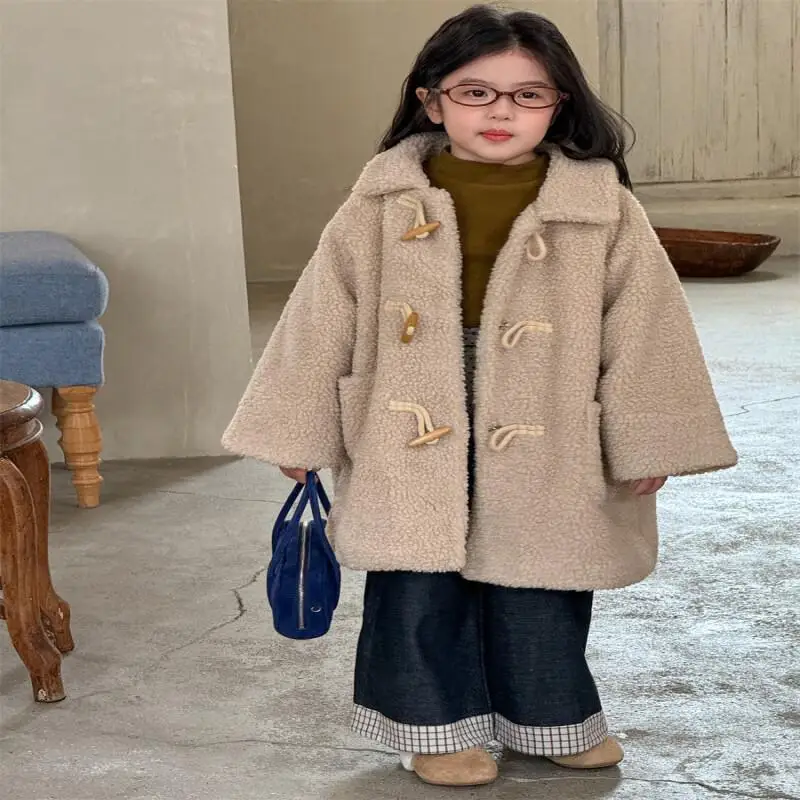 

Kids Girls Winter Thick Wind Coat Casual Warm Jacket 2025 New Korean Style Loose Casual Versatile Lapel Hooded Outerwear 4-8Y