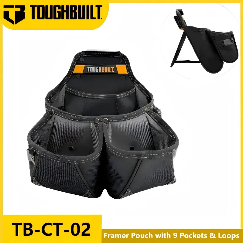 

TOUGHBUILT TB-CT-02 Framer Bag Double Pocket Multi-Tool Belt Bag, Carpenter Molders Hanging Sturdy Bag, Tool Packing Bag