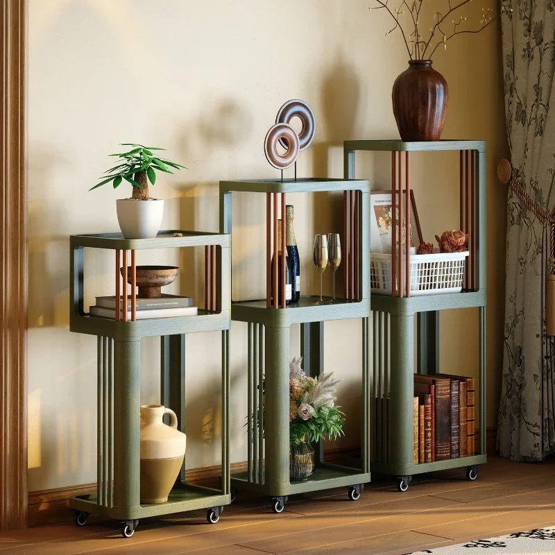 

French antique flower stand, living room balcony French retro solid wood flower pot rack, universal wheel mobile flower stand