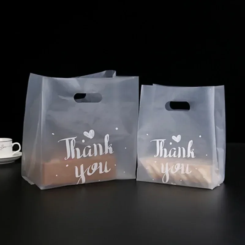 50Pcs Thank You Plastic Gift Bags Christmas Wedding Party Candy Cookie Gift Wrapping Bags Transparent with Handle Bread Bags