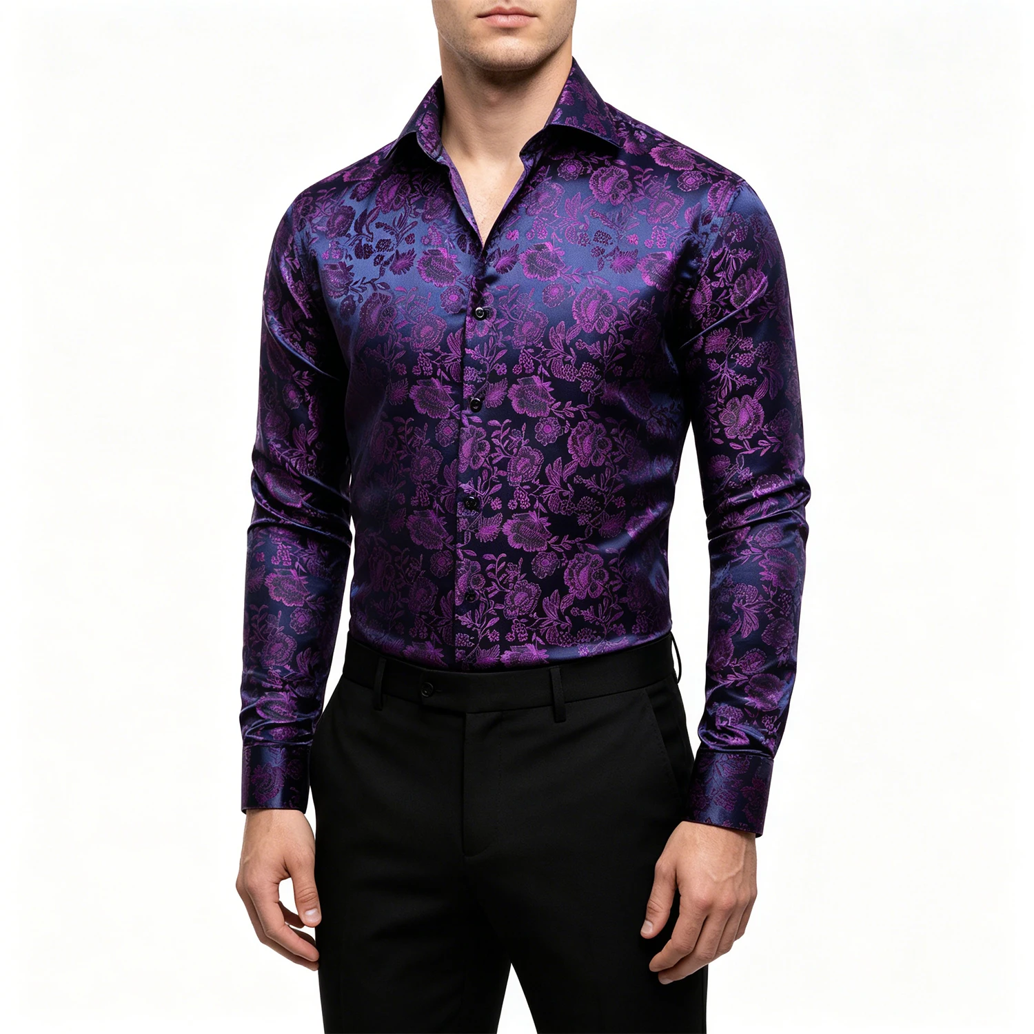 Men's Long Sleeve Dress Shirt Paisley Jacquard Regular Fit Button Down Shirts for Men Business Casual Wedding Party Formal Tops