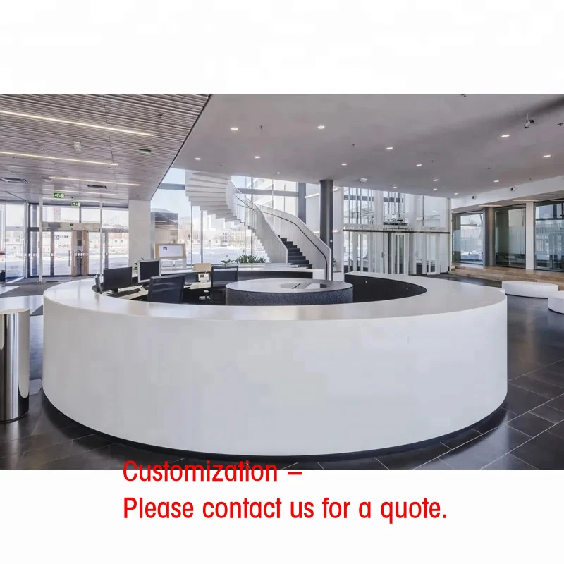 custom.Customized High-End Commercial Modern Reception Desk White Office Hotel Mall Use Glass Wood Material
