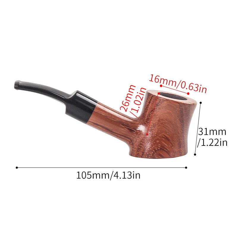 Rosewood Hammer Pipe9mm Filter Tobacco Pipe Retro Gentleman Bent Type Handle Handmade Smoking Pipe With Accessory Old Dad'S Gift